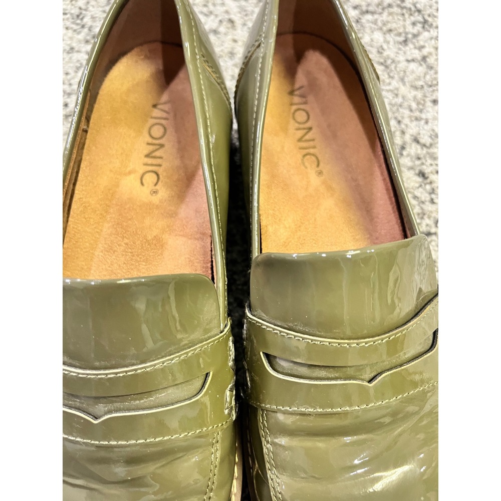 Vionic Olive Green Patent Leather Lug Sole Loafers - Picture 6 of 8
